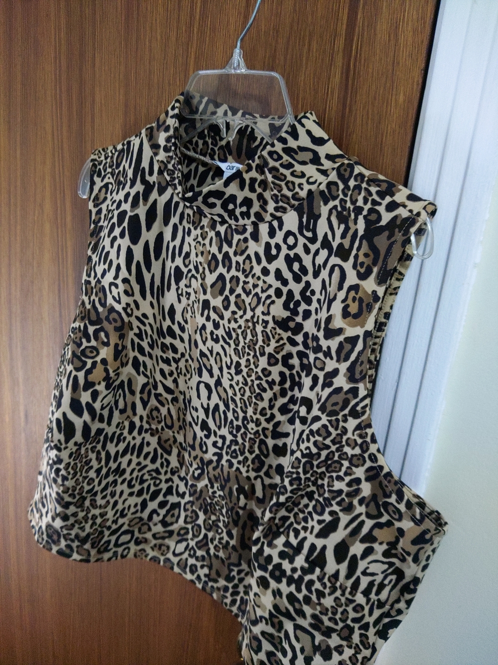 Bar III Leopard Print Sleeveless Mock Neck Top - Tan, Black, Cream